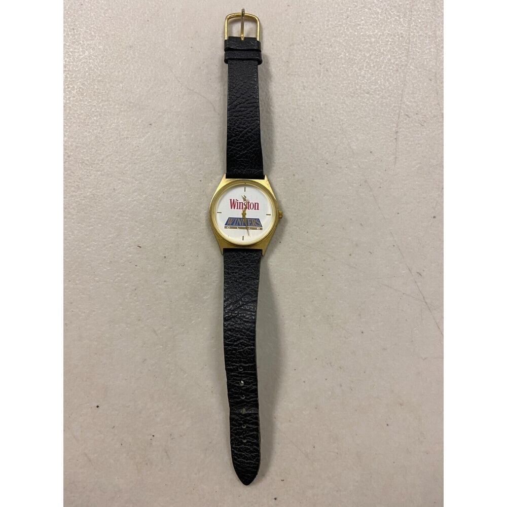 Winston Cigarette Winners Club Women's Wrist Watch Black Leather Strap
